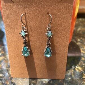 Patricia Locke Silver Teardrop Dangle Earrings with Light Blue Stones